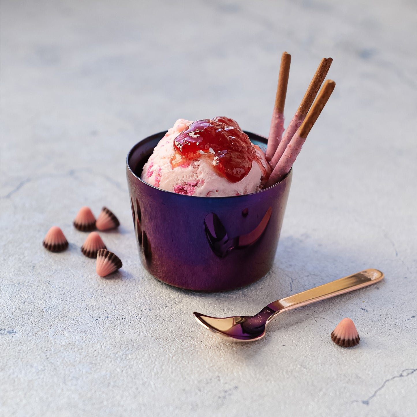 Happy Ice Cream Holder&Spoon Cran berry